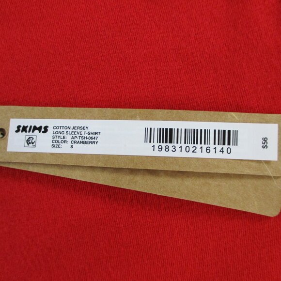 SKIMS Cotton Jersey Long Sleeve T Shirt Womens Small Cranberry Red Crewneck NWT - Picture 7 of 9